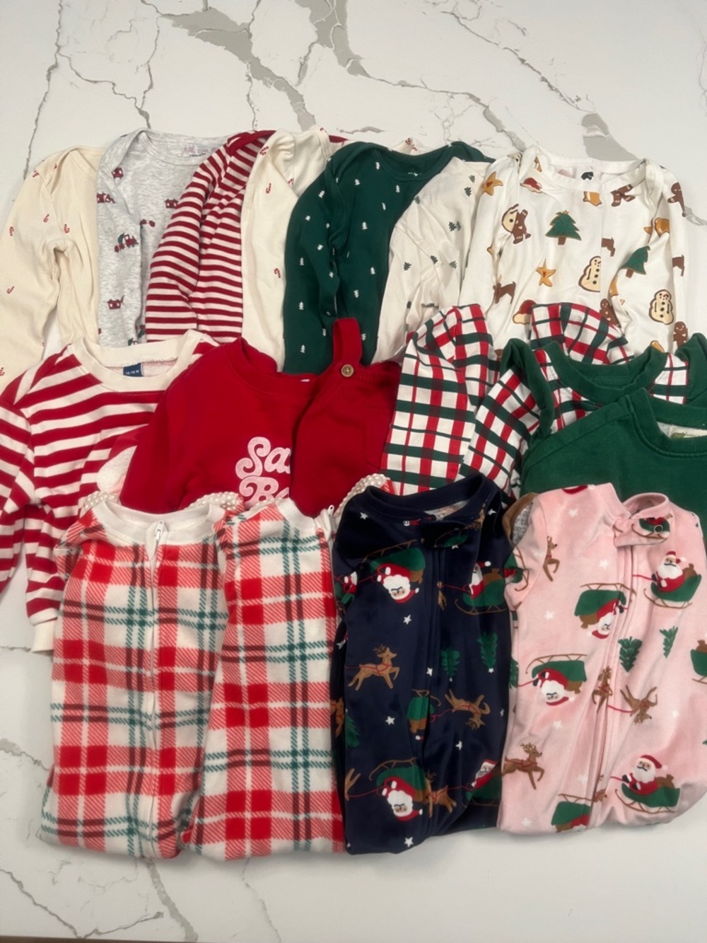 Boy/Girl Twin Christmas Bundle Including Onesies, PJs, and Sweatshirts, 12-18M